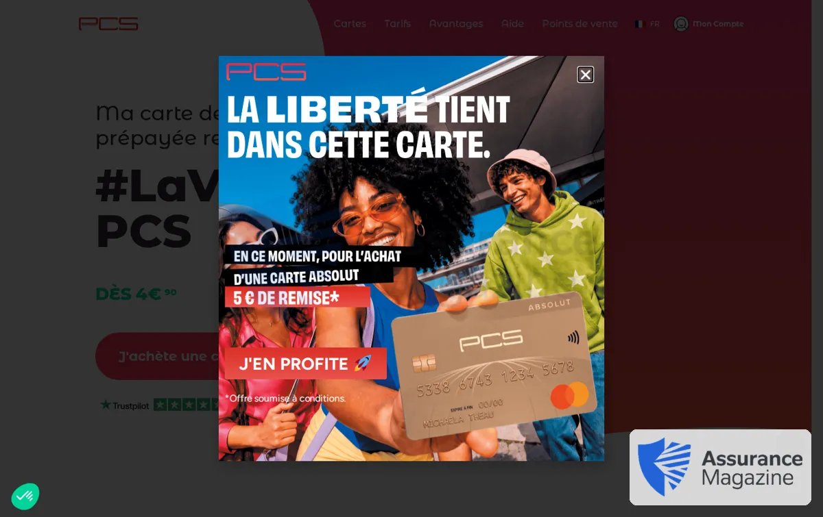 Capture : MyPCS France | La carte de paiement prépayée rechargeable